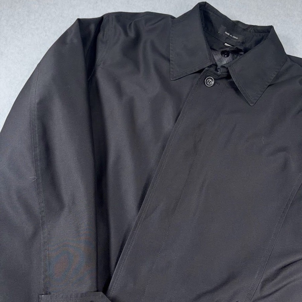 DKNY Car Coat Mens Size 40 Black Hidden Button Jacket Long Pinstripe Lining